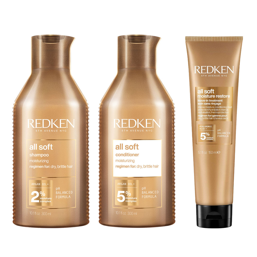 Redken All Soft Set Shampoo 300 ml + Conditioner 300 ml + Moisture Restore Leave-In Treatment 150 ml